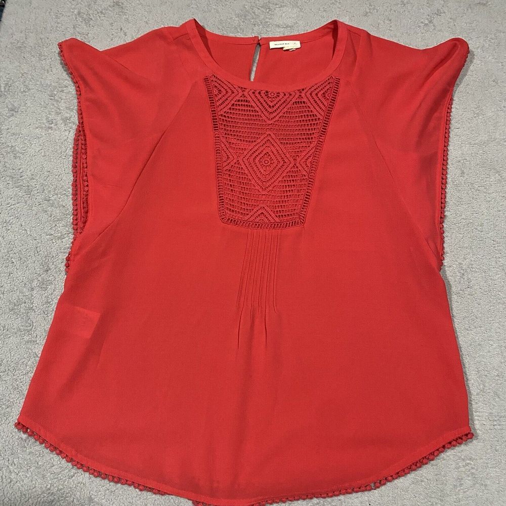 Anthropologie Meadow Rue Top Size S Red Lace Front Polyester Stretch